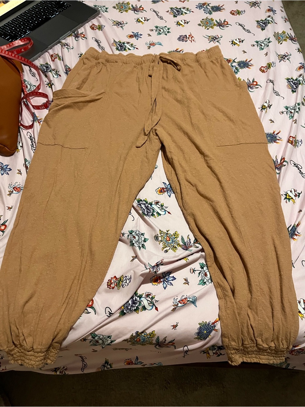 aerie Tan Drawstring Relaxed Cargo Joggers